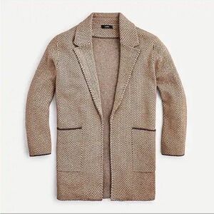 J CREW Sophie Brown Herringbone Cardigan Sweater Blazer Cotton Wool Blend XS